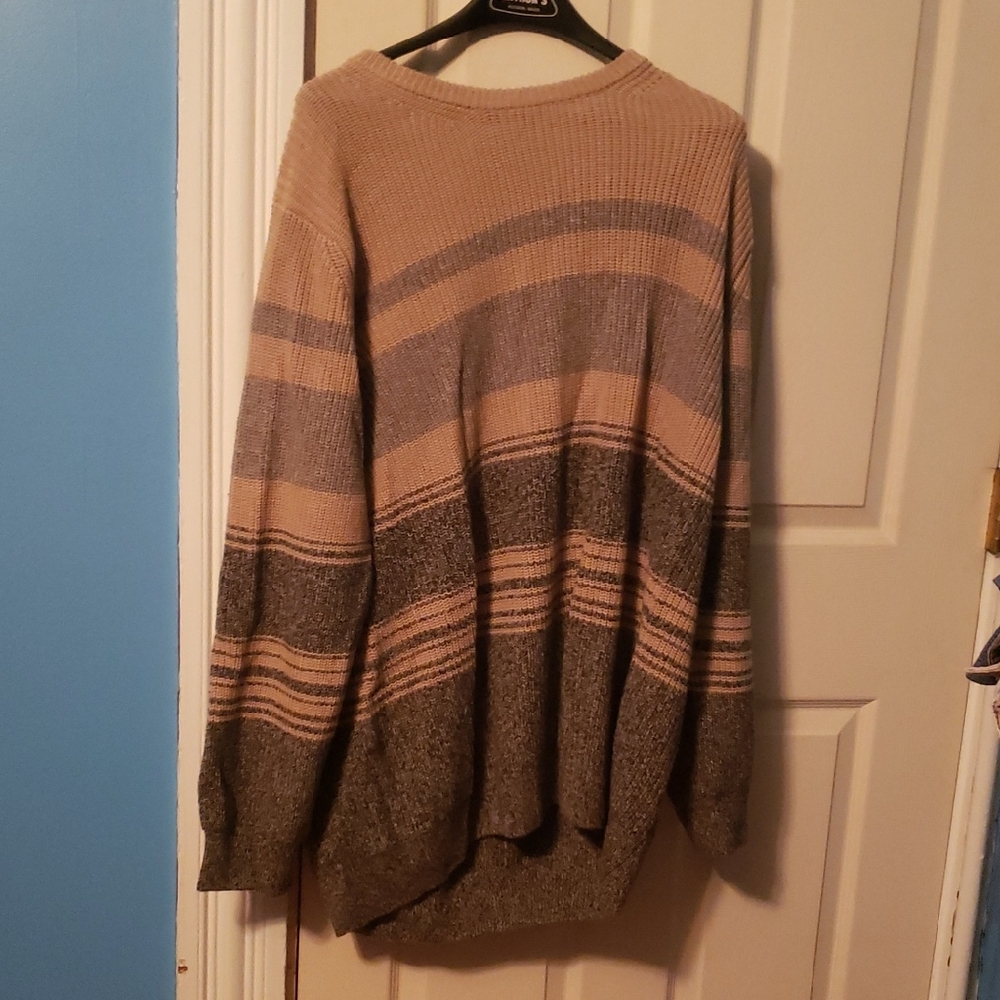 Alesbury Men's Striped Crewneck Sweater - Tan and Gray NWT 100% Cotton